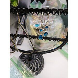 Earrings Pierced Dangle. 925silver Blue Topaz Round & Teardrop French Wire